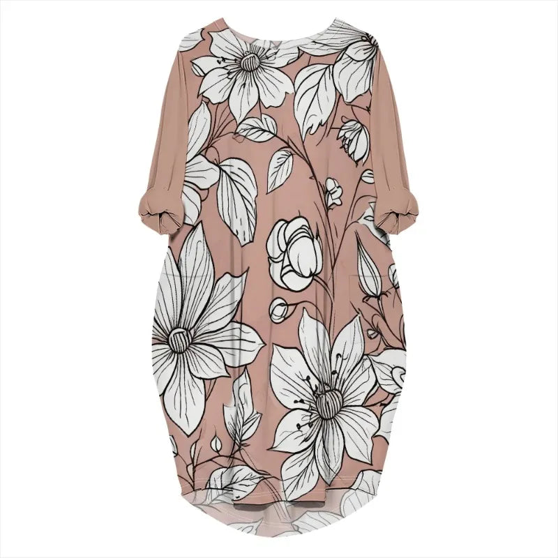 Women's printed loose long sleeved summer plus size dress Cross border Summer New Fashion