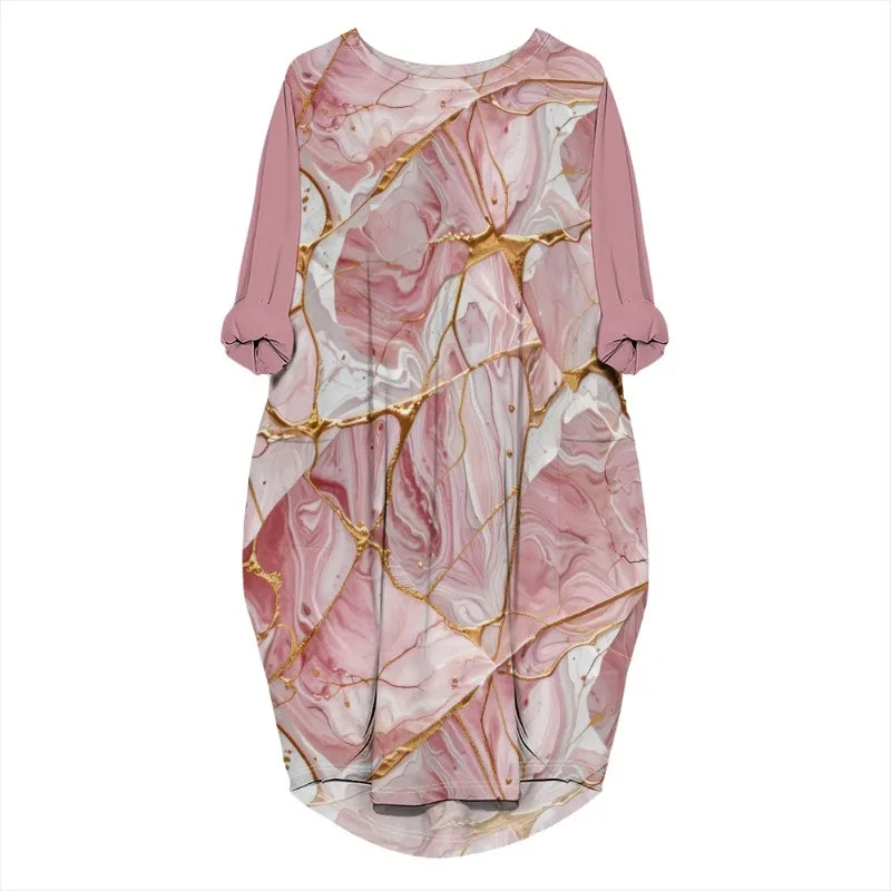 Women's printed loose long sleeved summer plus size dress Cross border Summer New Fashion