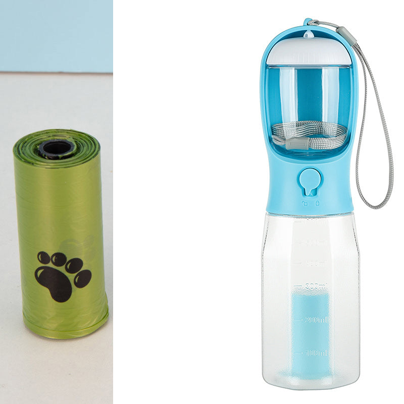 3-in-1 Dog Water Bottle – Portable Feeder & Poop Bag Dispenser