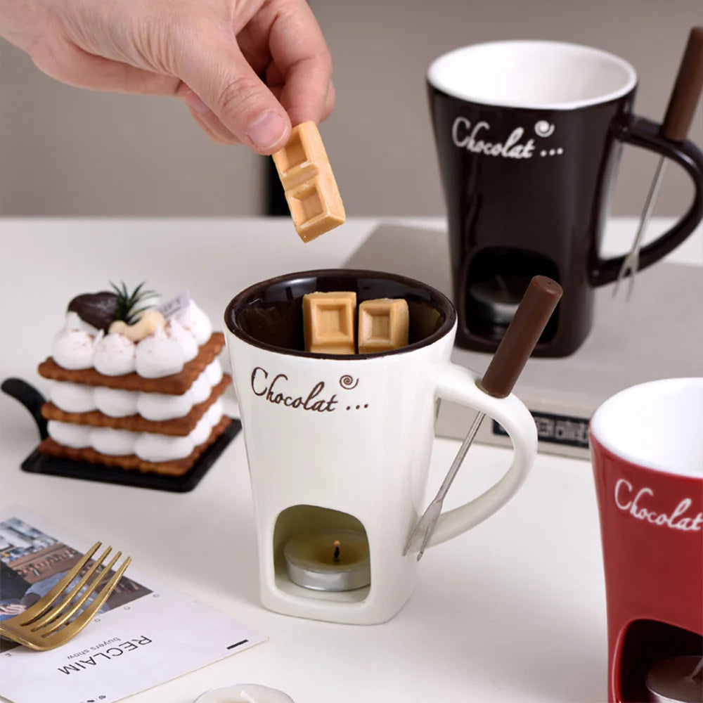 Fondue Mug Set – Mini Chocolate & Cheese Warmer (Personal)