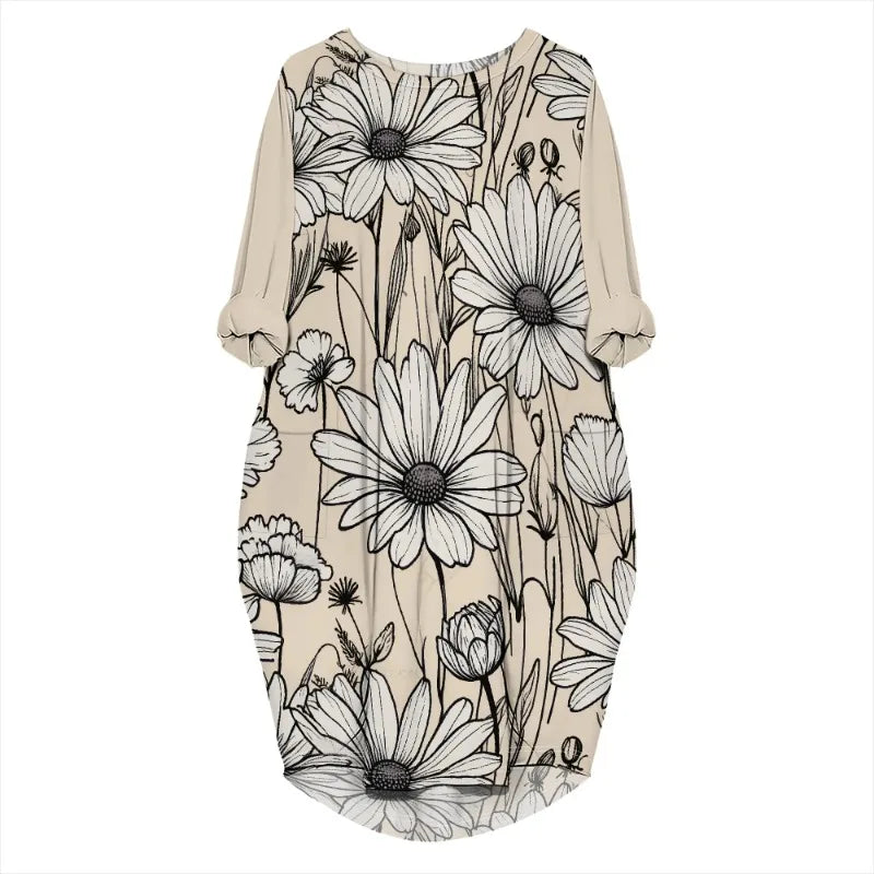 Women's printed loose long sleeved summer plus size dress Cross border Summer New Fashion