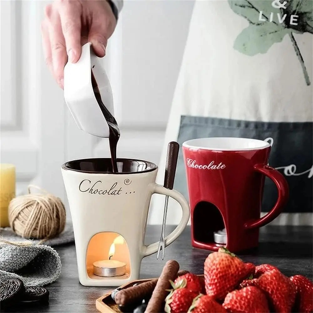 Fondue Mug Set – Mini Chocolate & Cheese Warmer (Personal)