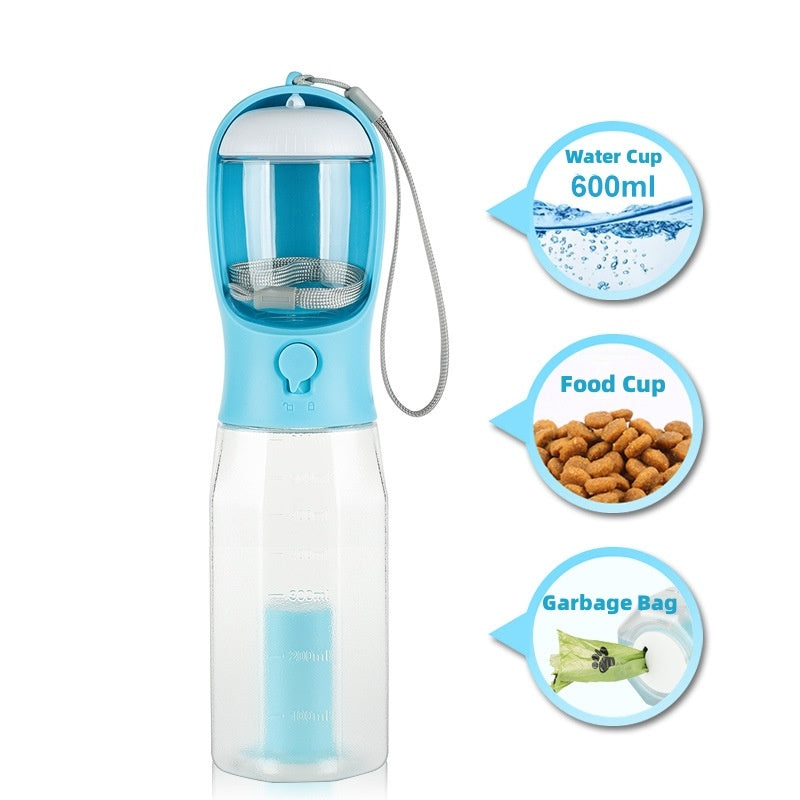 3-in-1 Dog Water Bottle – Portable Feeder & Poop Bag Dispenser
