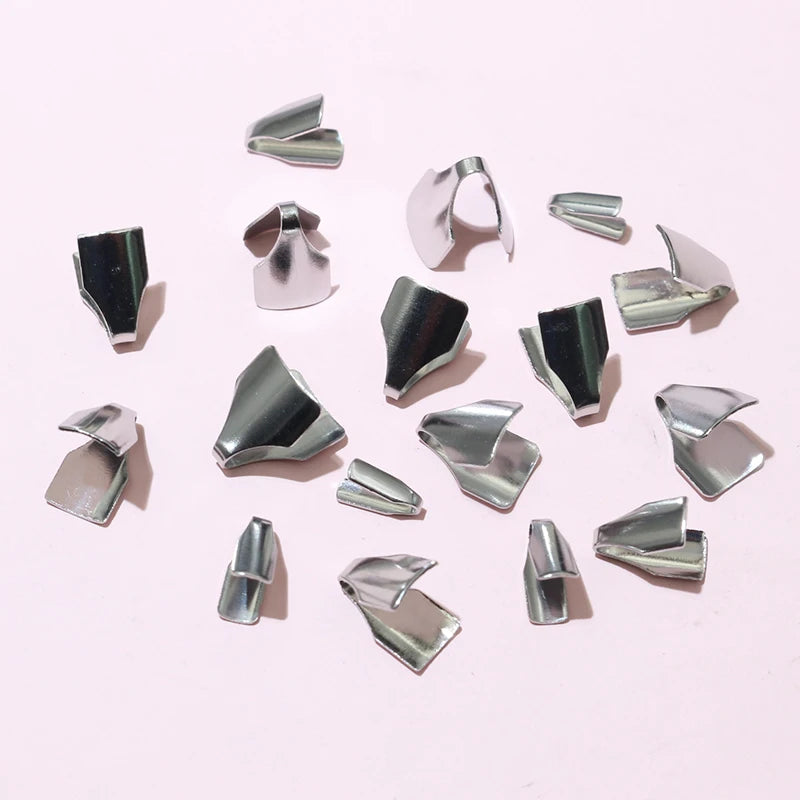 Stainless Steel Crimp End Caps – Flat Cord Beads for Jewelry Making (2–7mm, 100pcs)