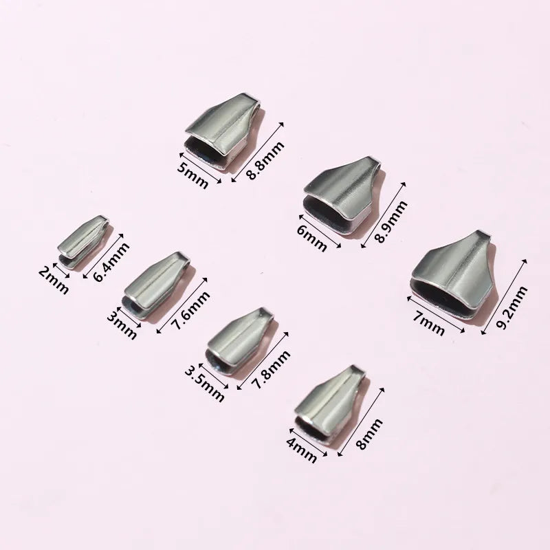 Stainless Steel Crimp End Caps – Flat Cord Beads for Jewelry Making (2–7mm, 100pcs)