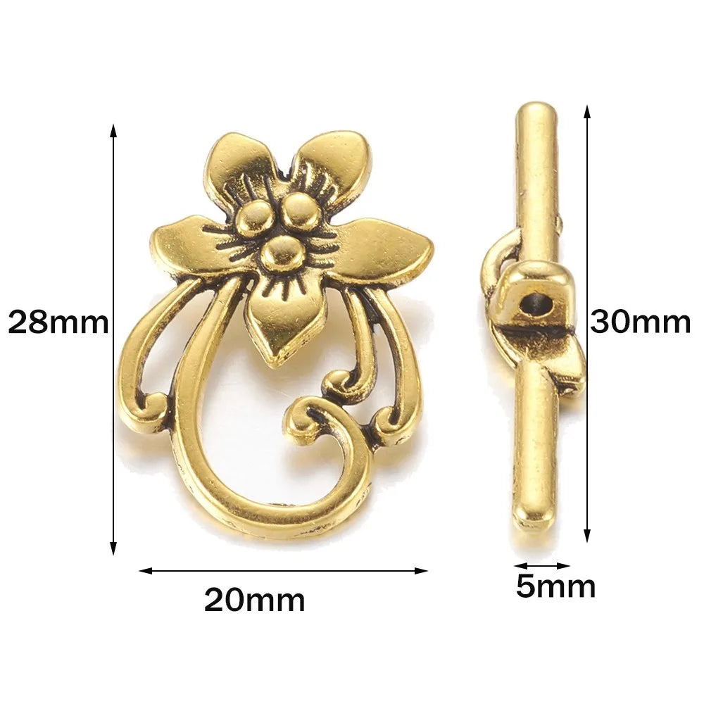 Antique Silver Toggle Clasps – Flower & Heart Connectors (5 Sets)