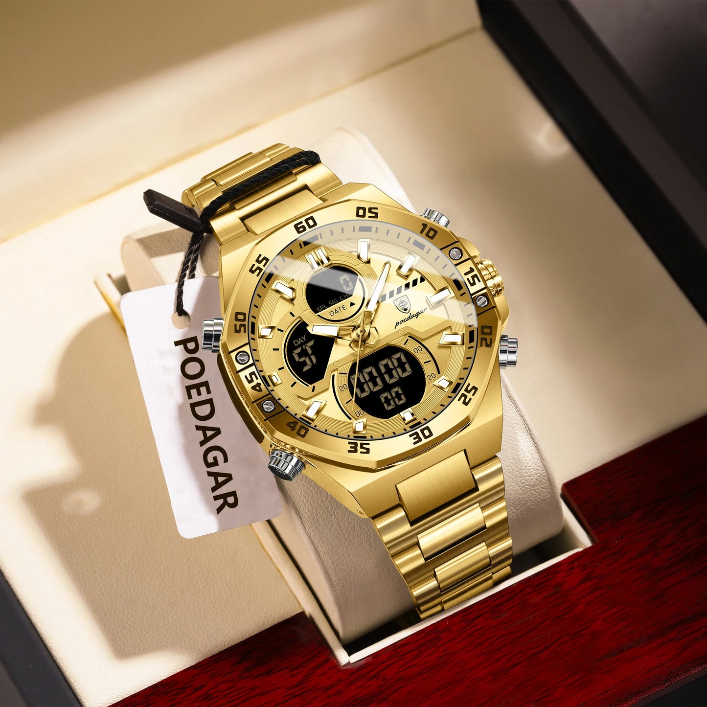 POEDAGAR Men’s Sport Watch – LED Waterproof Quartz