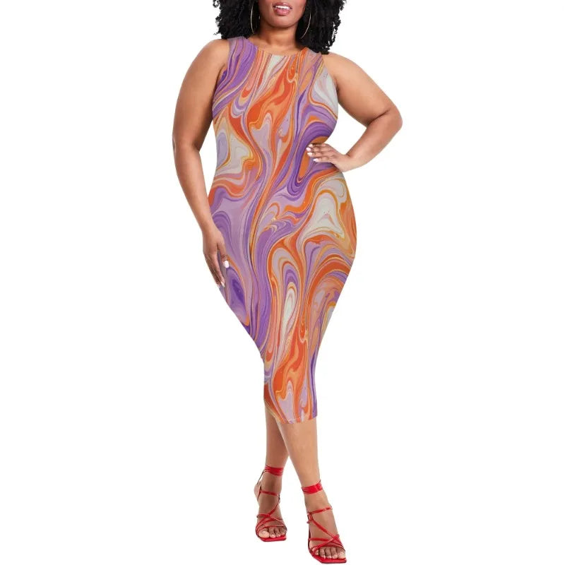 Women Casual Sexy Bodycon Tank Top Round Neck Dress Summer Pencil Sleeveless Basic Midi Club Dresses Beach Party