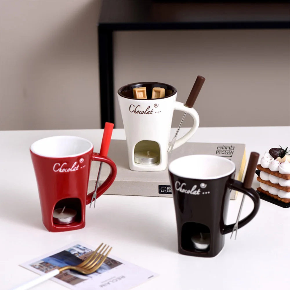 Fondue Mug Set – Mini Chocolate & Cheese Warmer (Personal)
