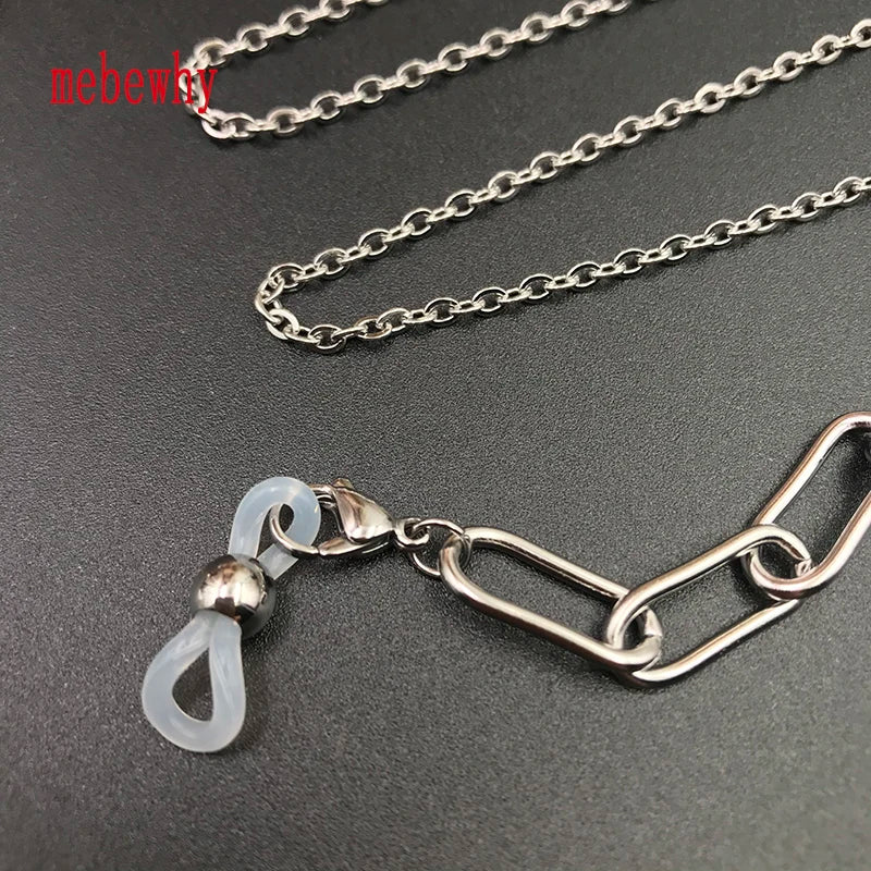 Mask Sunglass Oval Chains Eyewear Cord Strap for Women Men Stainless Steel Silver Color Fashion Party Jewelry Accessories Gifts