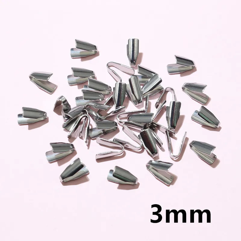 Stainless Steel Crimp End Caps – Flat Cord Beads for Jewelry Making (2–7mm, 100pcs)